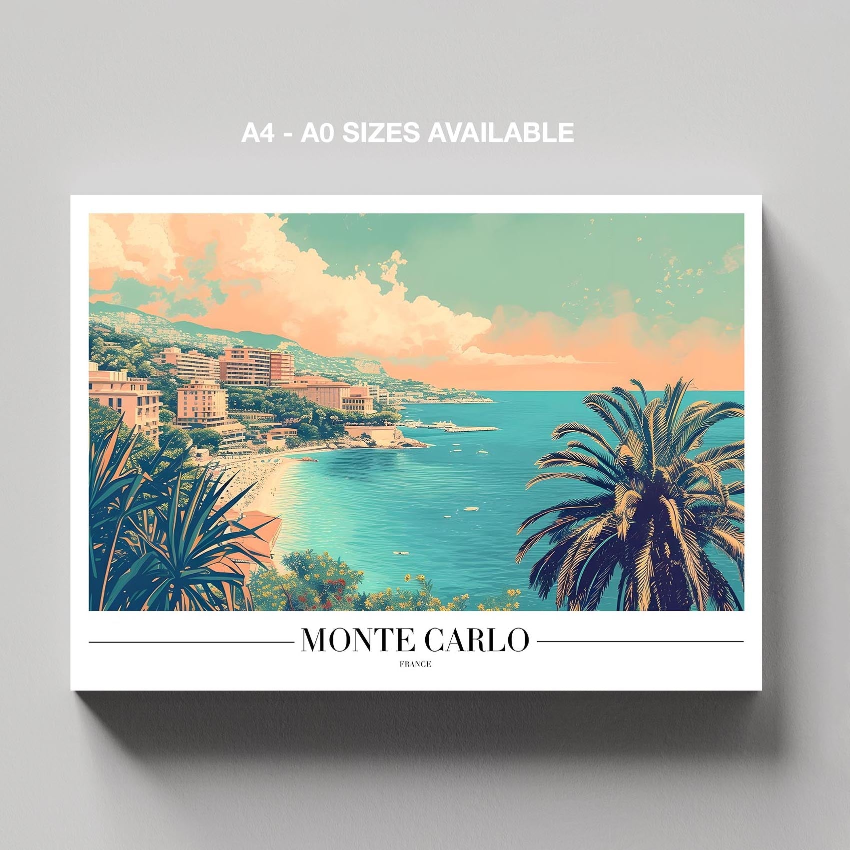 Serene Monte Carlo Beach World Travel - Framed Canvas Wall Art Print-4