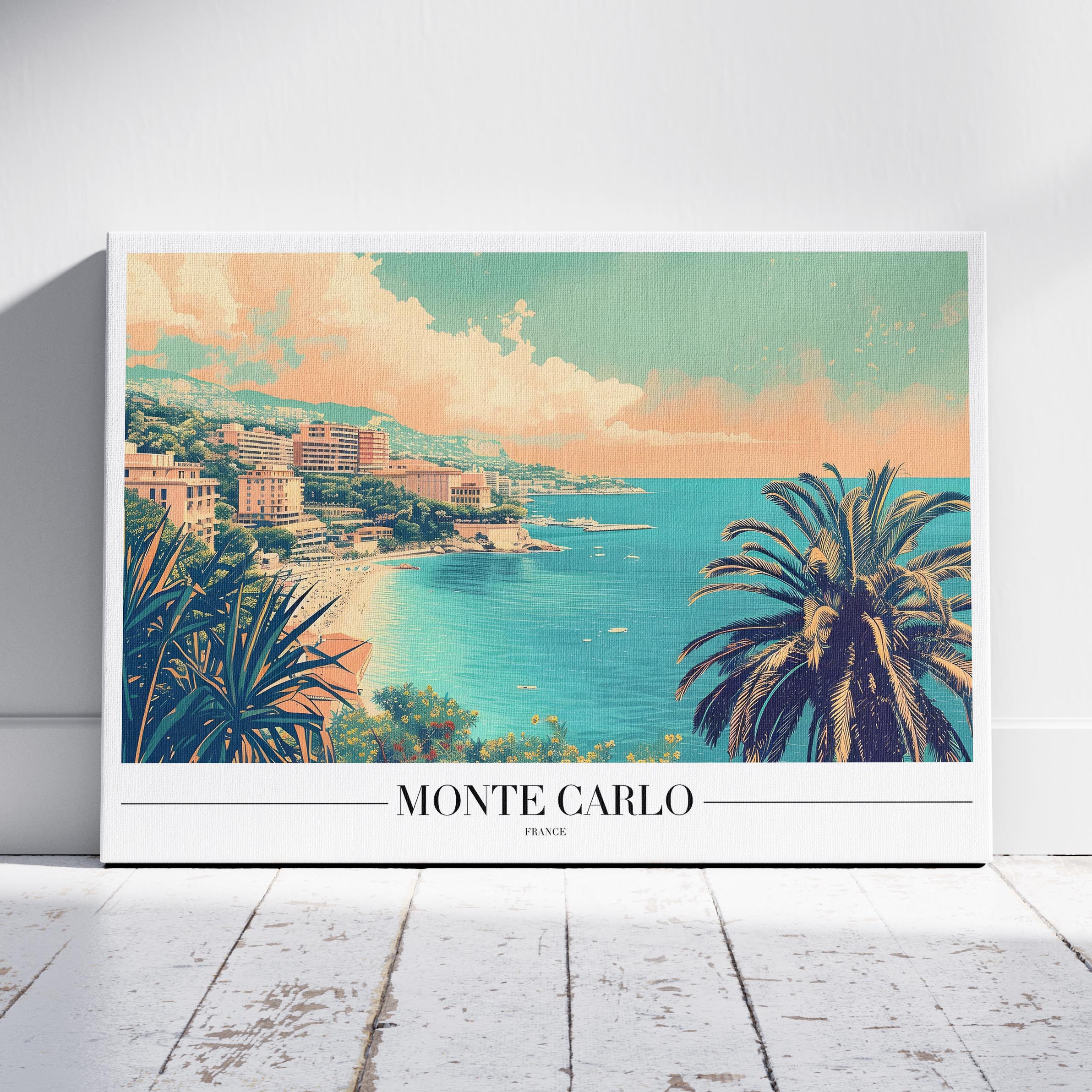 Serene Monte Carlo Beach World Travel - Framed Canvas Wall Art Print-0