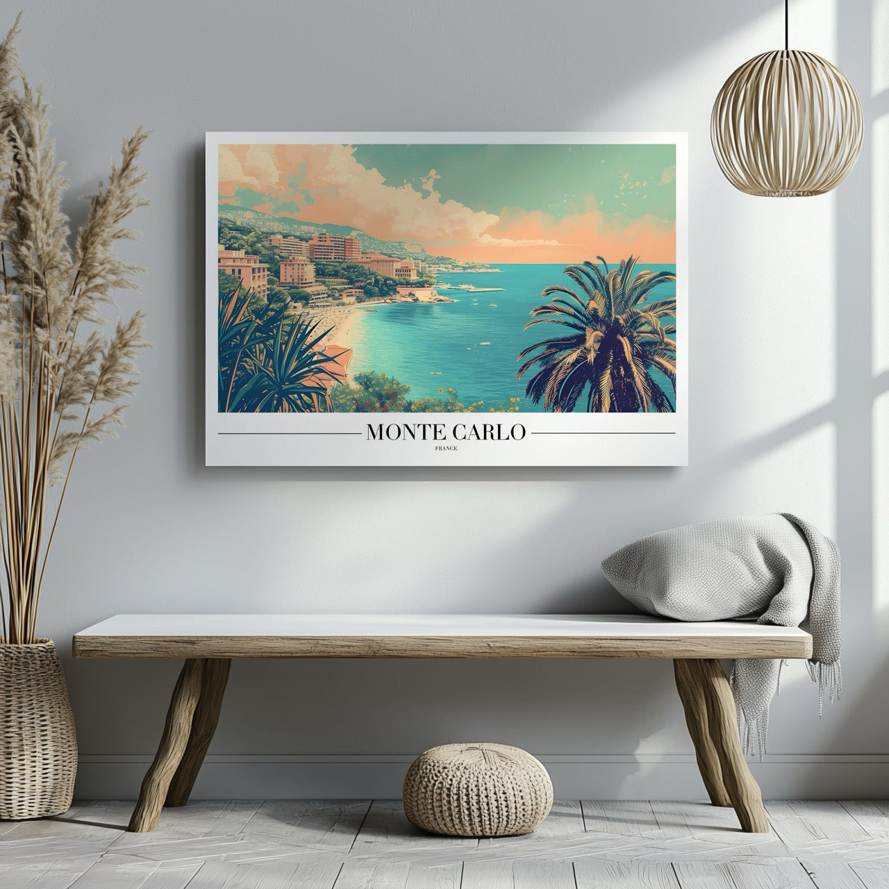 Serene Monte Carlo Beach World Travel - Framed Canvas Wall Art Print-1
