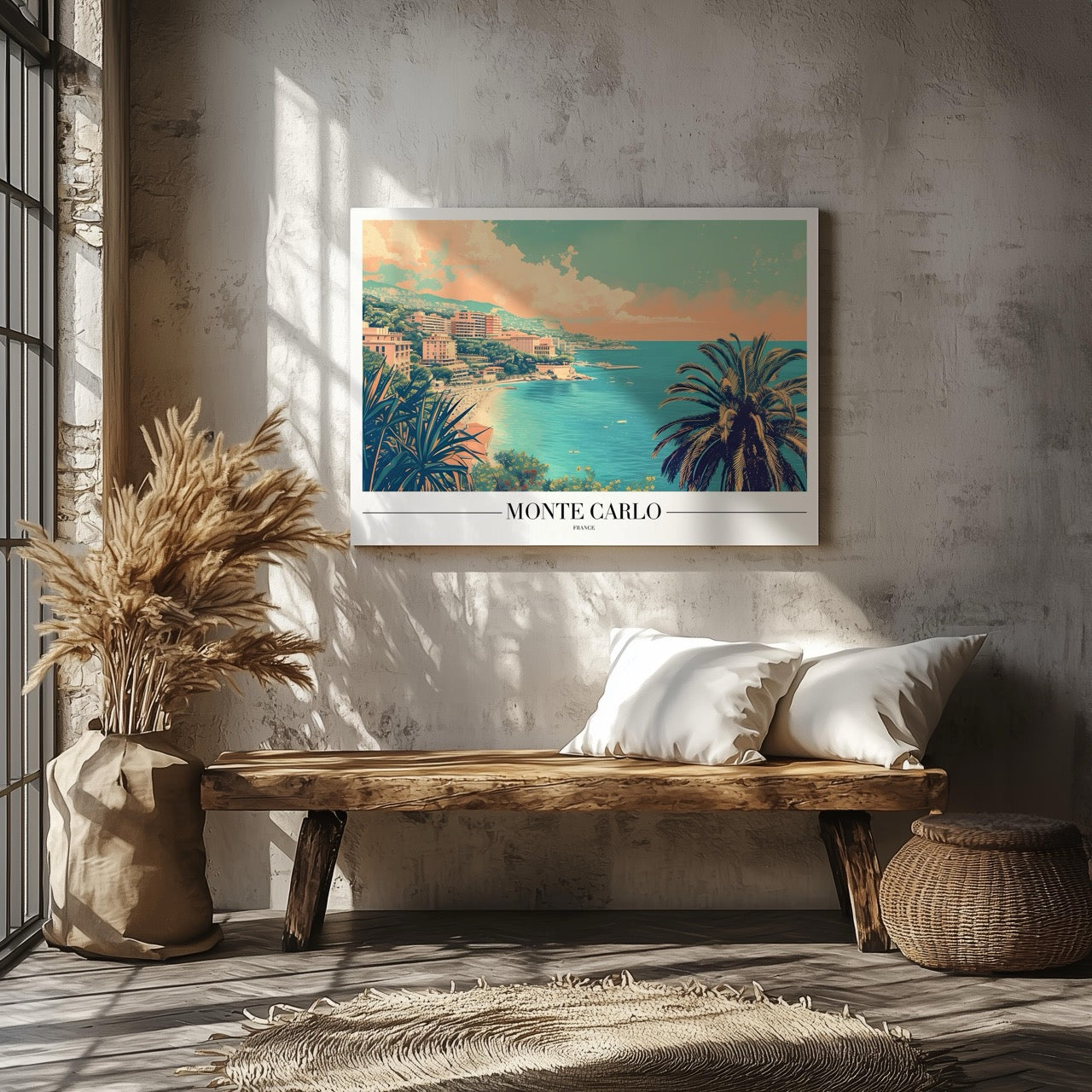 Serene Monte Carlo Beach World Travel - Framed Canvas Wall Art Print-2